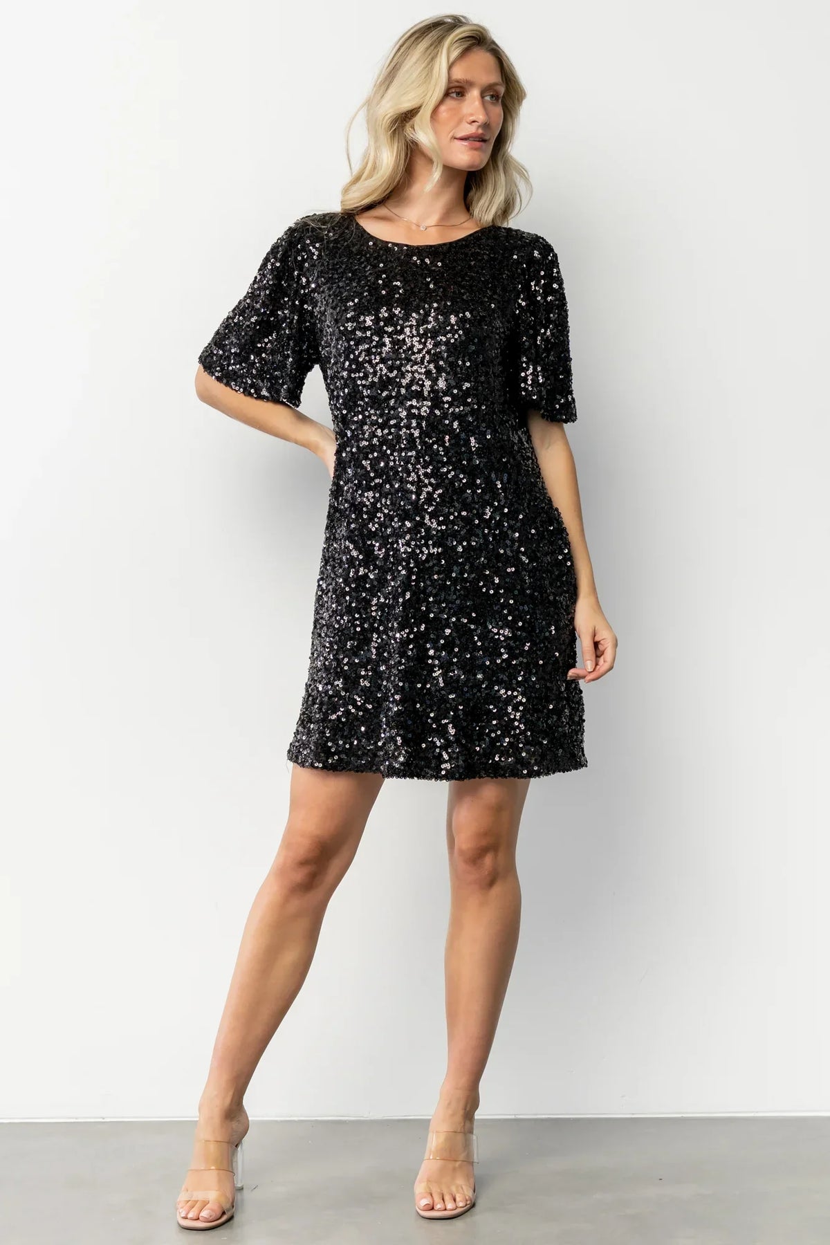 Asta Sequin Shift Dress | Black